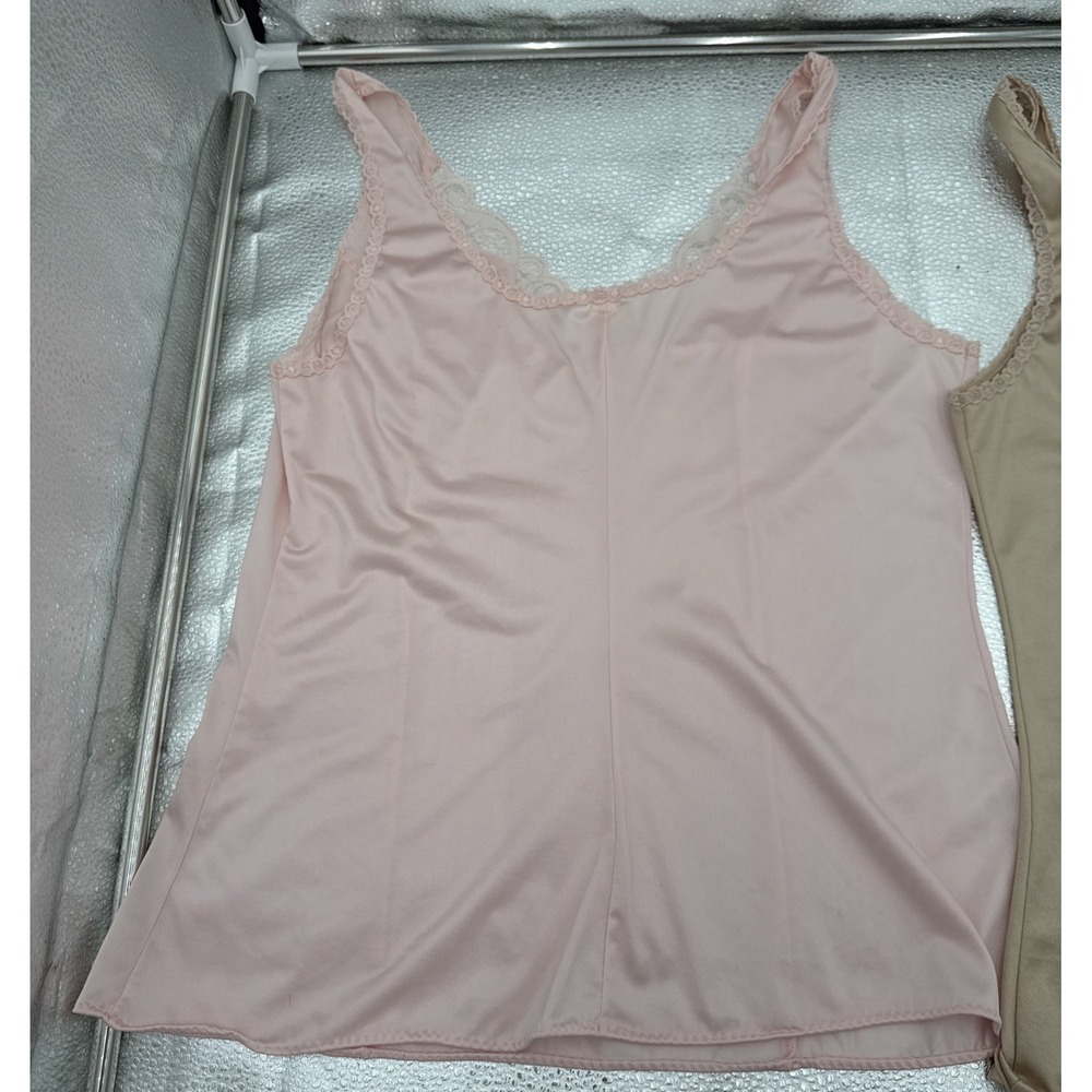 Vintage Camisole Beige and pink Slip Tank Top lot of 2 USA lingerie nylon - Picture 8 of 9
